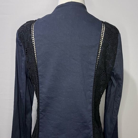 Elie Tahari Bonnie Blue Linen Blend Floral Crochet Lace Panel Blazer Size 8 - Picture 6 of 8